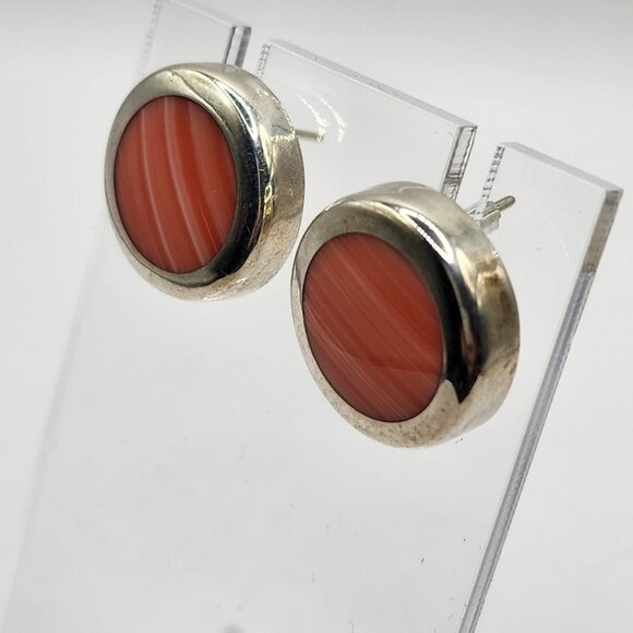 Mexican Silver Coral Earrings Pierced - Picture 3 of 7